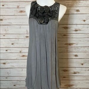 BCBG Max Azria Runway grey monochromatic appliqué yoke cocktail dress